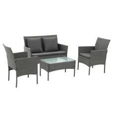Gardeon 4-Piece Outdoor Sofa Set with Rattan Furniture and Cushions Grey