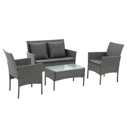 Gardeon 4-Piece Outdoor Sofa Set with Rattan Furniture and Cushions Grey