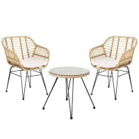 Gardeon 3PC Grey Outdoor Bistro Set - Steel Frame, Weather-Resistant PE Wicker, Cushioned Chairs, Easy Assembly