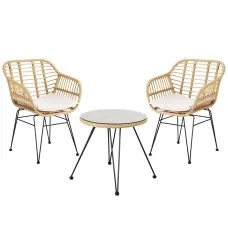 Gardeon 3PC Grey Outdoor Bistro Set - Steel Frame, Weather-Resistant PE Wicker, Cushioned Chairs, Easy Assembly