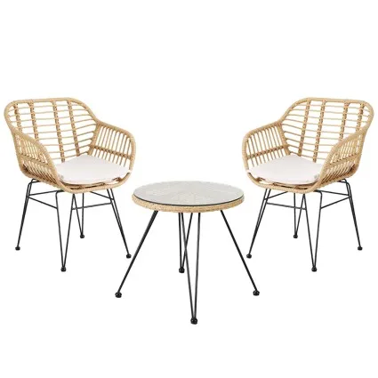 Gardeon 3PC Grey Outdoor Bistro Set - Steel Frame, Weather-Resistant PE Wicker, Cushioned Chairs, Easy Assembly