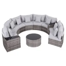 Gardeon 8 Seater Outdoor Sofa Set 11 Piece PE Rattan Furniture with Grey Cushions and Tempered Glass Table