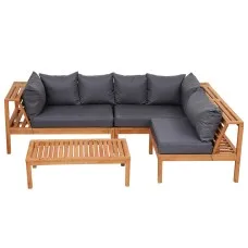Gardeon 5-Seater Outdoor Sofa Set, Solid Wood, Easy Assembly, Removable Cushions, Built-in Side Table, Family-Friendly