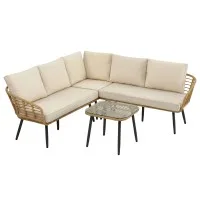 Gardeon 4-Piece Modular 5-Seater Outdoor Sofa Set with Cushions and Coffee Table 5-Seater Rattan Lounge