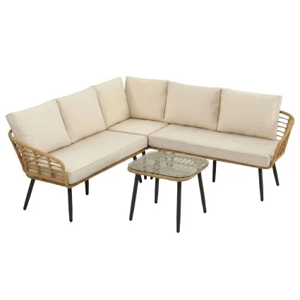 Gardeon 4-Piece Modular 5-Seater Outdoor Sofa Set with Cushions and Coffee Table 5-Seater Rattan Lounge