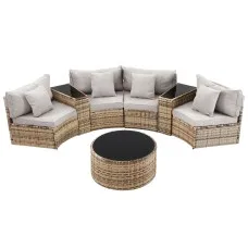 Gardeon 7-piece Brown PE Rattan Outdoor Sofa Set 4-Seater with Tempered Glass Coffee Table and Cushions