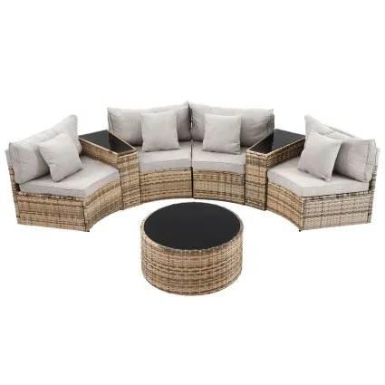 Gardeon 7-piece Brown PE Rattan Outdoor Sofa Set 4-Seater with Tempered Glass Coffee Table and Cushions
