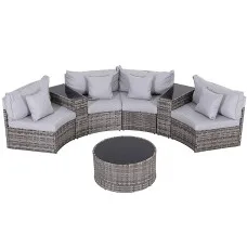 Gardeon 4-Seater Outdoor Sofa Set - 7PCS Rattan Patio Furniture with Cushions, Tempered Glass Table, Easy Assembly