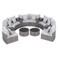 Gardeon 8 Seater Outdoor Sofa Set 14 Piece PE Rattan Patio Furniture with Grey Cushions and Removable Covers