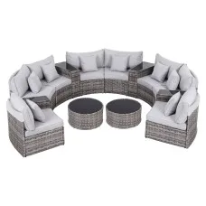 Gardeon 8 Seater Outdoor Sofa Set 14 Piece PE Rattan Patio Furniture with Grey Cushions and Removable Covers