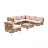 Gardeon 6 Seater Outdoor Sofa Set with Coffee Table Beige Rattan Modular Furniture