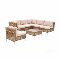 Gardeon 6 Seater Outdoor Sofa Set with Coffee Table Beige Rattan Modular Furniture