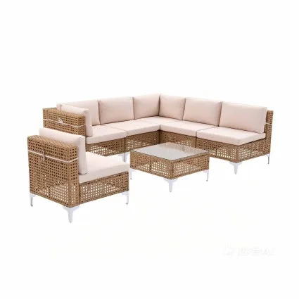 Gardeon 6 Seater Outdoor Sofa Set with Coffee Table Beige Rattan Modular Furniture