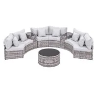 Gardeon 6 Seater Outdoor Sofa Set 9PCS Rattan Patio Furniture with Tempered Glass Table Top and Cushions