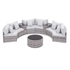 Gardeon 6 Seater Outdoor Sofa Set 9PCS Rattan Patio Furniture with Tempered Glass Table Top and Cushions