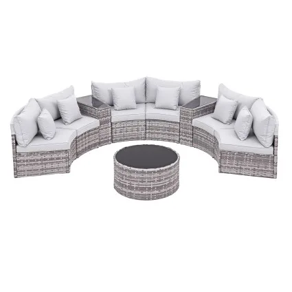 Gardeon 6 Seater Outdoor Sofa Set 9PCS Rattan Patio Furniture with Tempered Glass Table Top and Cushions