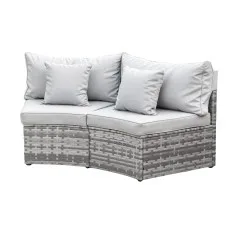 Gardeon 2 PCS Outdoor Rattan Modular Single Sofa Set Grey Powder Coated Metal Frame Cushions 8cm Comfort