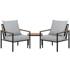 Gardeon 3PC Outdoor Bistro Set - Black Steel Frame, UV-Resistant Cushions, Easy Assembly, Weatherproof Patio Furniture