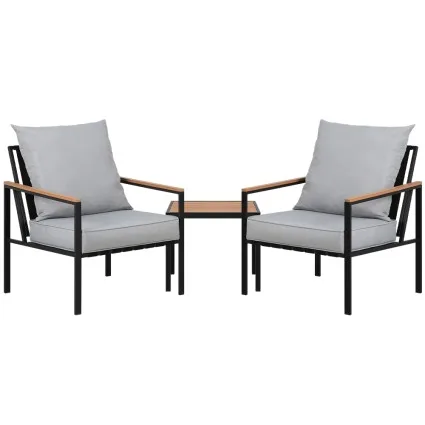 Gardeon 3PC Outdoor Bistro Set - Black Steel Frame, UV-Resistant Cushions, Easy Assembly, Weatherproof Patio Furniture