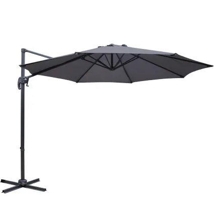 Instahut 3m Outdoor Cantilever Umbrella - Charcoal, UV50+ Polyester, 360° Tilt, Aluminium Frame, Side Post Design
