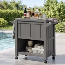 Gardeon Outdoor Serving Cart with 80L Ice Bucket Cooler, Prep Station and Storage Compartment Black