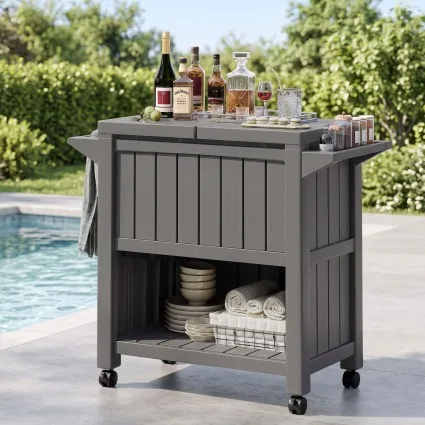 Gardeon Outdoor Serving Cart with 80L Ice Bucket Cooler, Prep Station and Storage Compartment Black