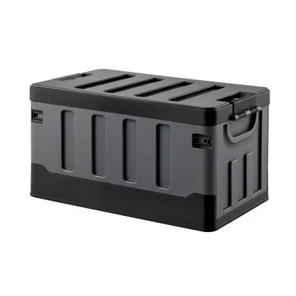 Gardeon Collapsible Outdoor Storage Box 60L Stackable Folding Organiser Black with Interlocking Lid and Handles
