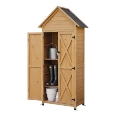 Gardeon Outdoor Storage Cabinet Tool Organiser with 3 Tiers Natural Fir Wood PVC Roof