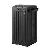 Gardeon Outdoor Patio Trash Can 110L with Removable Ashtray, Hinged Lid, Textured Panel and Black PP Body