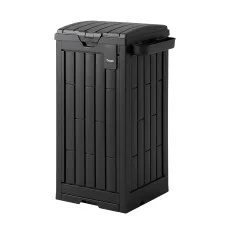 Gardeon Outdoor Patio Trash Can 110L with Removable Ashtray, Hinged Lid, Textured Panel and Black PP Body