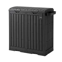 Gardeon Outdoor Dual Compartment Rubbish Bin 220L Durable Polypropylene Black with Side Ashtray