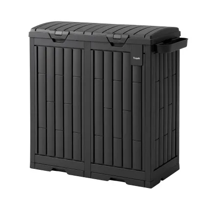 Gardeon Outdoor Dual Compartment Rubbish Bin 220L Durable Polypropylene Black with Side Ashtray