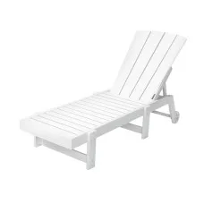 Gardeon Sun Lounge Beach Chair White HDPE Adirondack Lounger with Wheels, 4-Position Recline, 150kg Capacity, Outdoor
