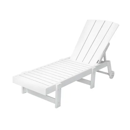 Gardeon Sun Lounge Beach Chair White HDPE Adirondack Lounger with Wheels, 4-Position Recline, 150kg Capacity, Outdoor