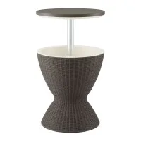 Gardeon Outdoor Cooler Bar Table 30L Adjustable Top Brown with Ice Bucket and Drainage Plug 48cm Diametre