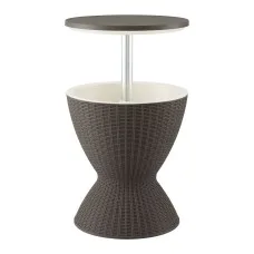 Gardeon Outdoor Cooler Bar Table 30L Adjustable Top Brown with Ice Bucket and Drainage Plug 48cm Diametre