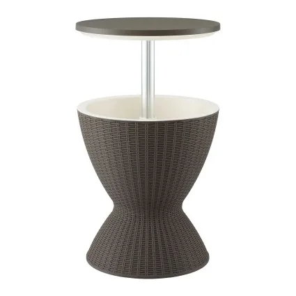 Gardeon Outdoor Cooler Bar Table 30L Adjustable Top Brown with Ice Bucket and Drainage Plug 48cm Diametre