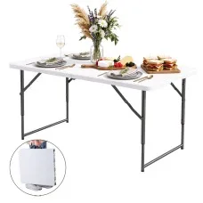 Gardeon 123cm Folding Table Portable Fold‑in‑Half HDPE Top Powder‑Coated Steel Frame Adjustable Height