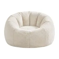 Artiss Beige Faux Fur Bean Bag Cover Large Round 107 x 107 x 81 cm Washable No Filler Storage Seat Sofa