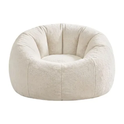 Artiss Beige Faux Fur Bean Bag Cover Large Round 107 x 107 x 81 cm Washable No Filler Storage Seat Sofa