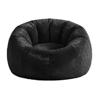 Artiss Large Faux Fur Bean Bag Cover 107cm Round Black Washable No Filler Soft Plush Seating Option for Home