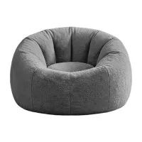 Artiss Grey Faux Fur Bean Bag Cover 107cm Round Large Washable Soft Lounge Seat Cover No Filler Included