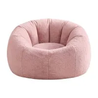 Artiss Large Faux Fur Bean Bag Cover 107x107x81cm Round Washable Plush Pink No Filler Included Option