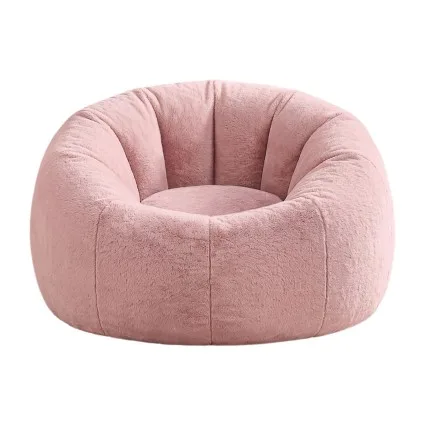 Artiss Large Faux Fur Bean Bag Cover 107x107x81cm Round Washable Plush Pink No Filler Included Option