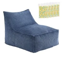 Artiss L-Shaped Corduroy Bean Bag Chair Cover with 11kg Shredded Memory Foam Filler Washable Blue Sofa