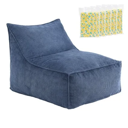 Artiss L-Shaped Corduroy Bean Bag Chair Cover with 11kg Shredded Memory Foam Filler Washable Blue Sofa