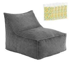 Artiss Grey Corduroy L-Shaped Bean Bag Chair with 11kg Shredded Memory Foam Filling and Washable Cover