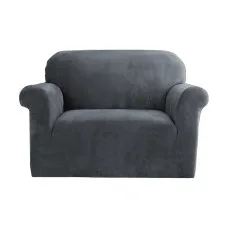 Artiss Velvet Sofa Cover for 1-Seater - Stretchable Crystal Velvet, Anti-Slip, Machine Washable, Grey, 81-120cm