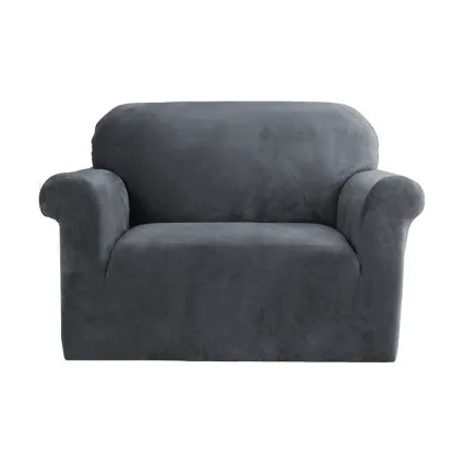 Artiss Velvet Sofa Cover for 1-Seater - Stretchable Crystal Velvet, Anti-Slip, Machine Washable, Grey, 81-120cm