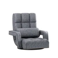 Artiss Adjustable Floor Lounge Sofa Bed, Linen Fabric, Grey, 49x58x71cm, Versatile Swivel Design with Bonus Pillow